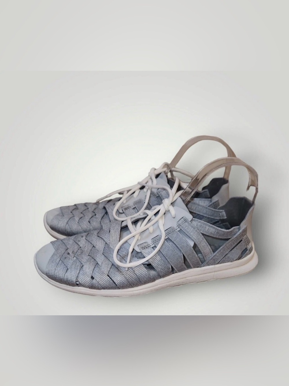 Merrell Women's Woven Lace-Up Sandal Sneakers in Light Gray and White